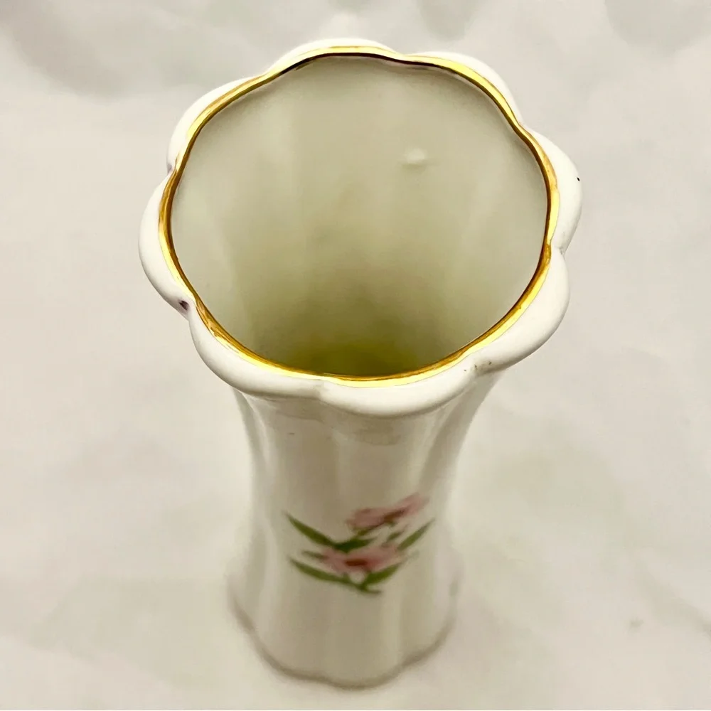 Lefton Bud Vase China Hand Painted Pink Dogwood Flowers #06219, Vintage 1987